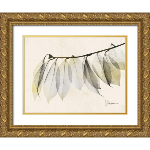 Sunkissed Camelia Leaf Gold Ornate Wood Framed Art Print with Double Matting by Koetsier, Albert