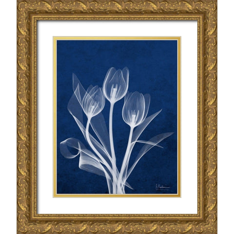 Ecto Indigo Tulips Gold Ornate Wood Framed Art Print with Double Matting by Koetsier, Albert