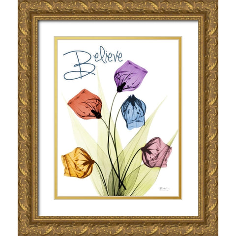 Believing Sandersonia Gold Ornate Wood Framed Art Print with Double Matting by Koetsier, Albert