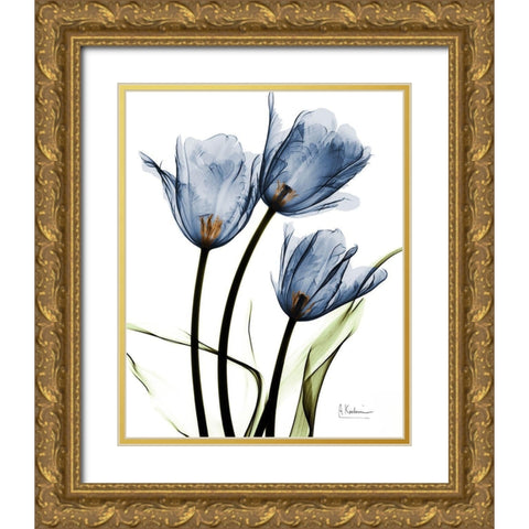 Indigo Infused Tulips Gold Ornate Wood Framed Art Print with Double Matting by Koetsier, Albert