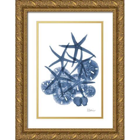 Indigo Aquatic Universe 3 Gold Ornate Wood Framed Art Print with Double Matting by Koetsier, Albert
