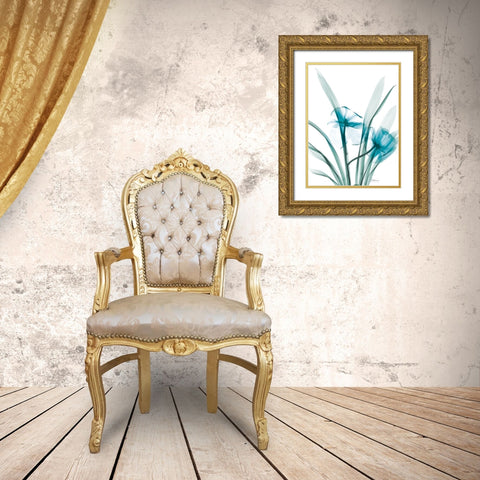 Aqua Dedrodium Orchid Gold Ornate Wood Framed Art Print with Double Matting by Koetsier, Albert