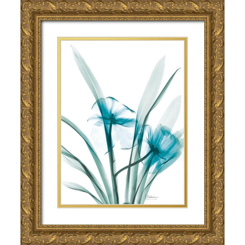 Aqua Dedrodium Orchid Gold Ornate Wood Framed Art Print with Double Matting by Koetsier, Albert