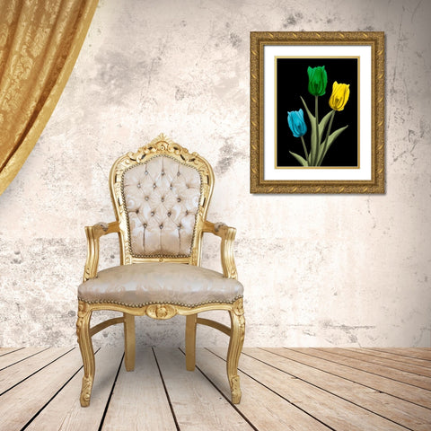 Jeweled Tulip Trio 4 Gold Ornate Wood Framed Art Print with Double Matting by Koetsier, Albert