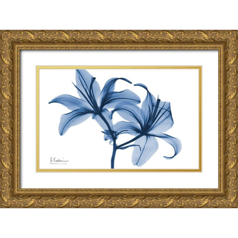 Indigo Infused Lily 2 Gold Ornate Wood Framed Art Print with Double Matting by Koetsier, Albert