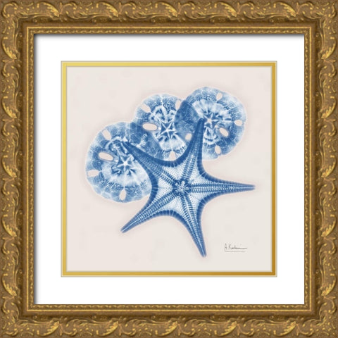 Cerulean Starfish and Sand Dollar Gold Ornate Wood Framed Art Print with Double Matting by Koetsier, Albert