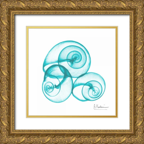 Turquoise Sky Snails Gold Ornate Wood Framed Art Print with Double Matting by Koetsier, Albert