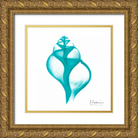 Turquoise Tulip Shell Gold Ornate Wood Framed Art Print with Double Matting by Koetsier, Albert