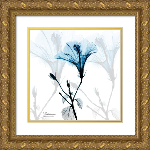 Hibiscus Azure Gold Ornate Wood Framed Art Print with Double Matting by Koetsier, Albert