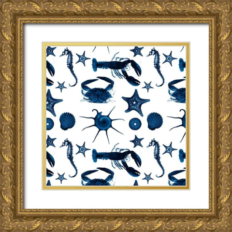 Aquatic Pattern 1 Gold Ornate Wood Framed Art Print with Double Matting by Koetsier, Albert