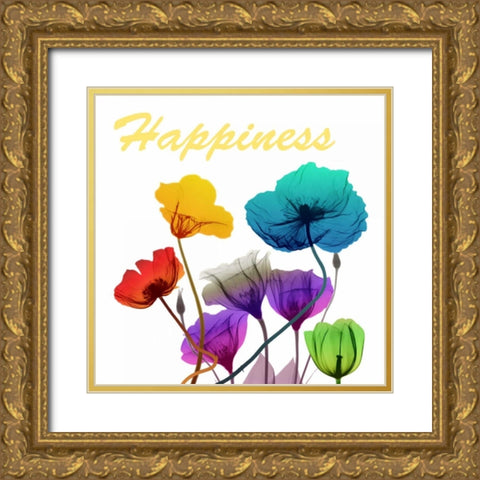 Floral Pop Happines Gold Ornate Wood Framed Art Print with Double Matting by Koetsier, Albert