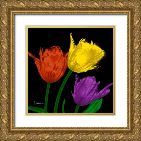 Shiny Jewel Tulips 4 Gold Ornate Wood Framed Art Print with Double Matting by Koetsier, Albert