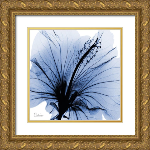 Indigo Hibiscus Turn Gold Ornate Wood Framed Art Print with Double Matting by Koetsier, Albert