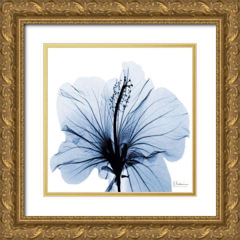 Indigo Hibiscus Gold Ornate Wood Framed Art Print with Double Matting by Koetsier, Albert