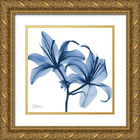 Indigo Infused Lily Gold Ornate Wood Framed Art Print with Double Matting by Koetsier, Albert