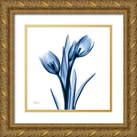 Indigo Loved Tulips Gold Ornate Wood Framed Art Print with Double Matting by Koetsier, Albert