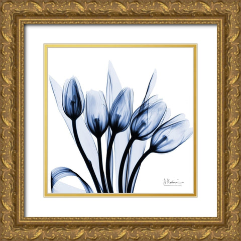 Marvelous Indigo Tulips Gold Ornate Wood Framed Art Print with Double Matting by Koetsier, Albert