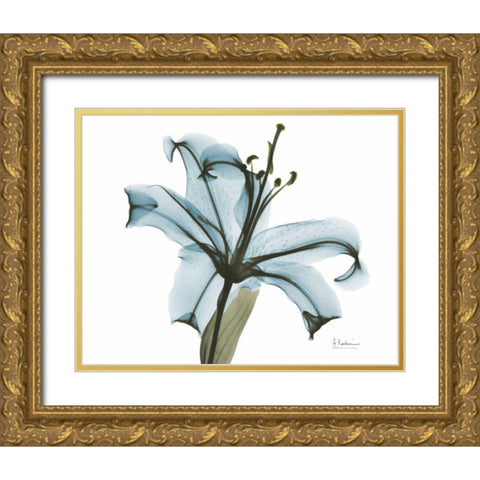 Teal Lily Gold Ornate Wood Framed Art Print with Double Matting by Koetsier, Albert