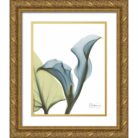 Calla Blues Gold Ornate Wood Framed Art Print with Double Matting by Koetsier, Albert