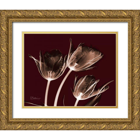 Crimson Tulips Gold Ornate Wood Framed Art Print with Double Matting by Koetsier, Albert
