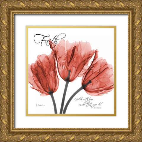 Royal Red Tulip -Faith Gold Ornate Wood Framed Art Print with Double Matting by Koetsier, Albert