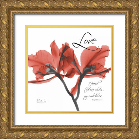 Royal Red Orchid - Love Again Gold Ornate Wood Framed Art Print with Double Matting by Koetsier, Albert