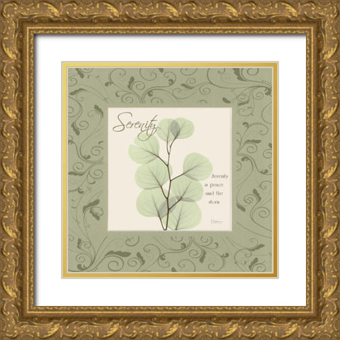 Serenity on Green Damask Gold Ornate Wood Framed Art Print with Double Matting by Koetsier, Albert