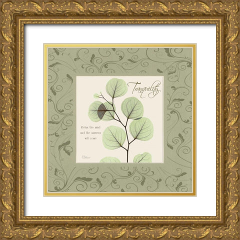 Tranquility on Green Damask Gold Ornate Wood Framed Art Print with Double Matting by Koetsier, Albert