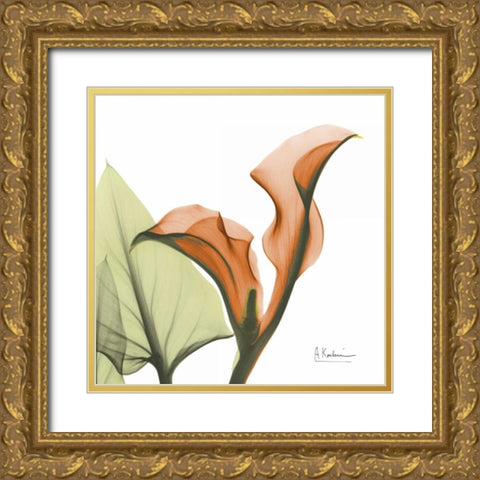 A Gift of Calla Lilies in Orange Gold Ornate Wood Framed Art Print with Double Matting by Koetsier, Albert