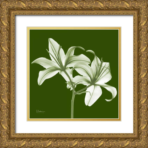 Twin Lilies on Green Gold Ornate Wood Framed Art Print with Double Matting by Koetsier, Albert