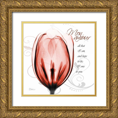 Happy Tulip in Red - Mon Amour Gold Ornate Wood Framed Art Print with Double Matting by Koetsier, Albert