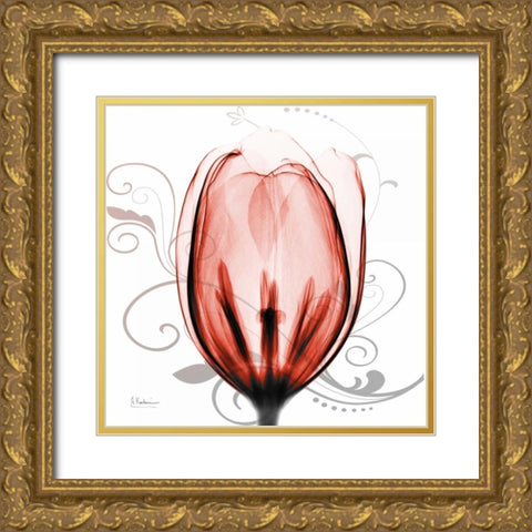 Happy Tulip in Red Gold Ornate Wood Framed Art Print with Double Matting by Koetsier, Albert