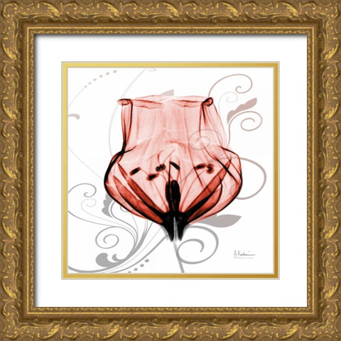 Dancing Tulip in Red Gold Ornate Wood Framed Art Print with Double Matting by Koetsier, Albert