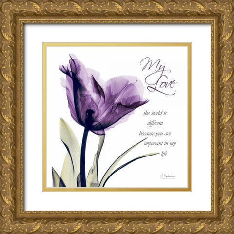 My Love - Purple Tulip Gold Ornate Wood Framed Art Print with Double Matting by Koetsier, Albert