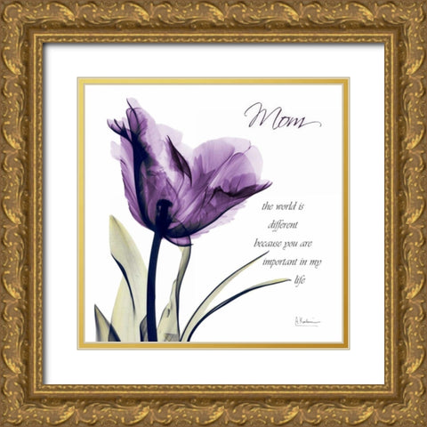 Mom - Purple Tulip Gold Ornate Wood Framed Art Print with Double Matting by Koetsier, Albert