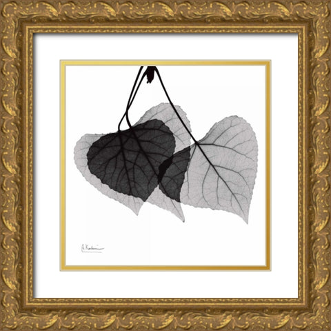 Three Leaves Three Gold Ornate Wood Framed Art Print with Double Matting by Koetsier, Albert