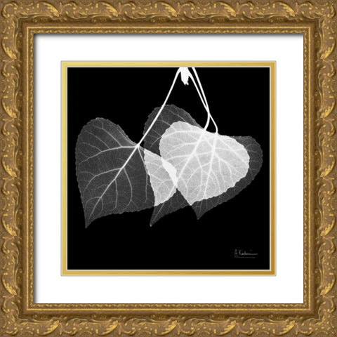 Three Leaves Three on Black Gold Ornate Wood Framed Art Print with Double Matting by Koetsier, Albert