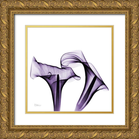 Violet Calla Twins Gold Ornate Wood Framed Art Print with Double Matting by Koetsier, Albert