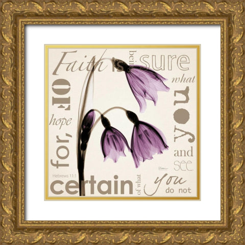 Faith - Violet Tulips Gold Ornate Wood Framed Art Print with Double Matting by Koetsier, Albert
