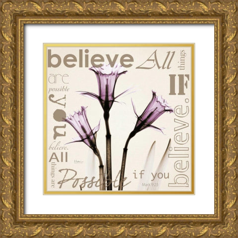 Believe - Violet Daffodils Gold Ornate Wood Framed Art Print with Double Matting by Koetsier, Albert
