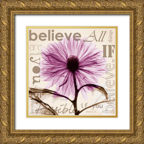 Chrysanthemum Believe Gold Ornate Wood Framed Art Print with Double Matting by Koetsier, Albert