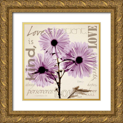 Love - Violet Chrysanthemum Gold Ornate Wood Framed Art Print with Double Matting by Koetsier, Albert