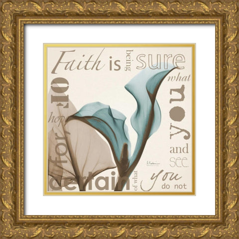 Faith - Blue Calla Lily Gold Ornate Wood Framed Art Print with Double Matting by Koetsier, Albert