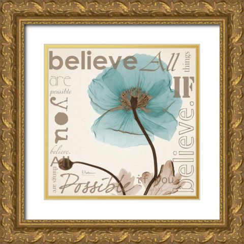 Believe - Blue Poppy Gold Ornate Wood Framed Art Print with Double Matting by Koetsier, Albert