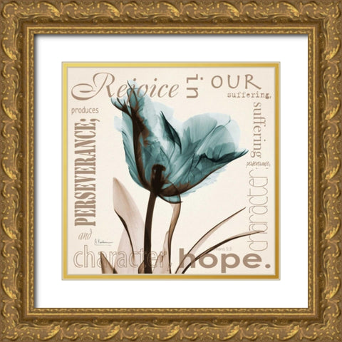 Rejoice - Blue Tulip Gold Ornate Wood Framed Art Print with Double Matting by Koetsier, Albert