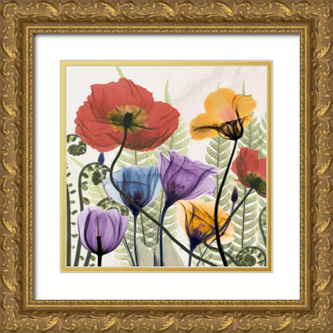 Flowers And Ferns Gold Ornate Wood Framed Art Print with Double Matting by Koetsier, Albert