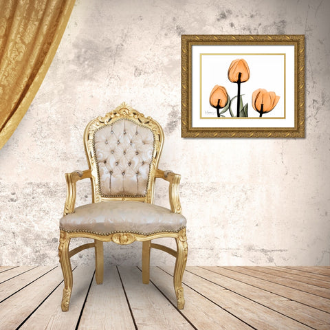 Tulips Orange Gold Ornate Wood Framed Art Print with Double Matting by Koetsier, Albert