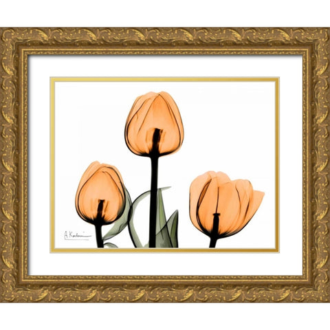 Tulips Orange Gold Ornate Wood Framed Art Print with Double Matting by Koetsier, Albert