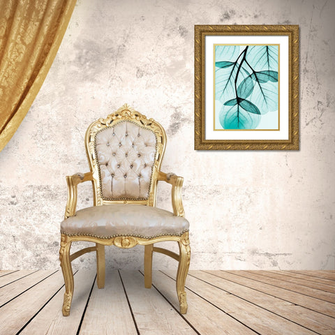 Teal Eucalyptus Gold Ornate Wood Framed Art Print with Double Matting by Koetsier, Albert