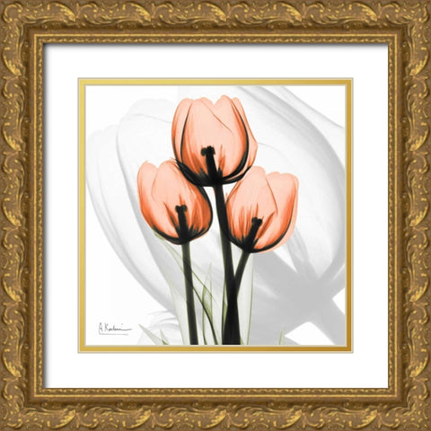 Orange tulips Gold Ornate Wood Framed Art Print with Double Matting by Koetsier, Albert